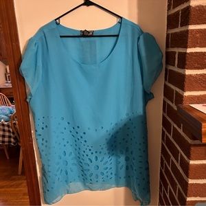 NWT Metro 22 women’s size 3x turquoise laser cut short sleeve blouse